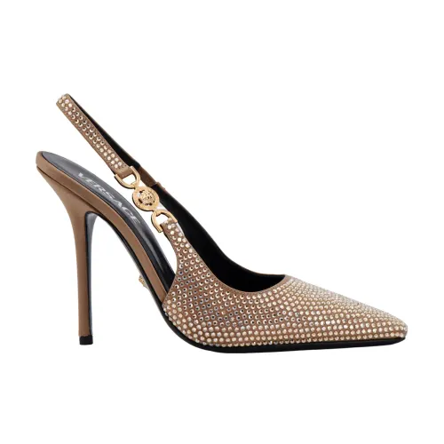 Versace , Beige Satin Sandals with Stiletto Heel ,Beige female, Sizes: