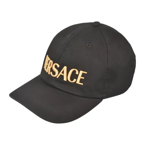 Versace , Black and Gold Embroidered Logo Cap ,Black male, Sizes: