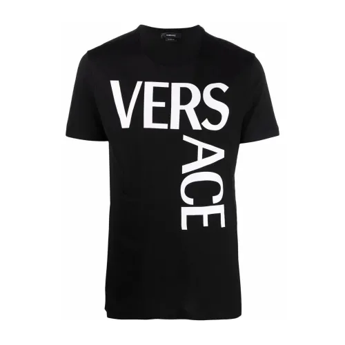 Versace , Black Cotton T-Shirt with Logo Print ,Black male, Sizes:
