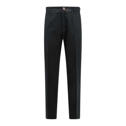 Versace , Black Cotton Trousers with Medusa Detail ,Black male, Sizes: