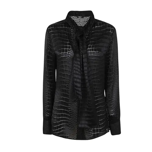 Versace , Black Crocodile Devore` Informal Shirt ,Black female, Sizes: