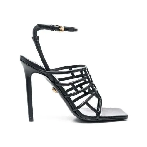 Versace , Black Cut-out Sandals with High Heel ,Black female, Sizes: