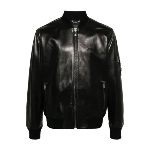 Versace , Black Embroidered Logo Jacket ,Black male, Sizes: