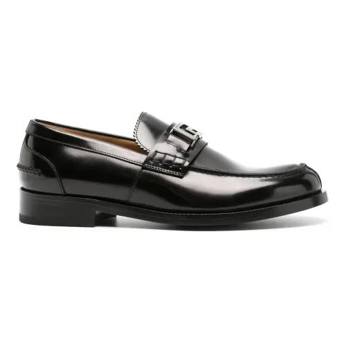 Versace , Black Flat Shoes Greca Hardware ,Black male, Sizes: