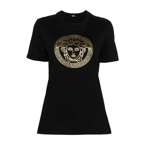 Versace , Black Foil Debossed Medusa T-shirts and Polos ,Black female, Sizes: