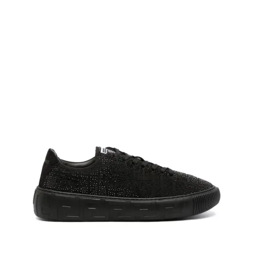 Versace , Black Greca Crysta-Embellished Sneakers ,Black male, Sizes: