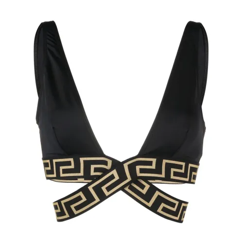 Versace , Black Greca-Detail Crossover Bikini Top ,Black female, Sizes: