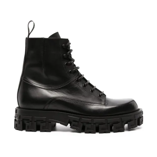 Versace , Black Greca Portico Leather Boots ,Black male, Sizes: