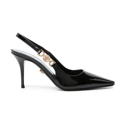 Versace , Black Heeled Sandals with Medusa 95 Emblem ,Black female, Sizes: