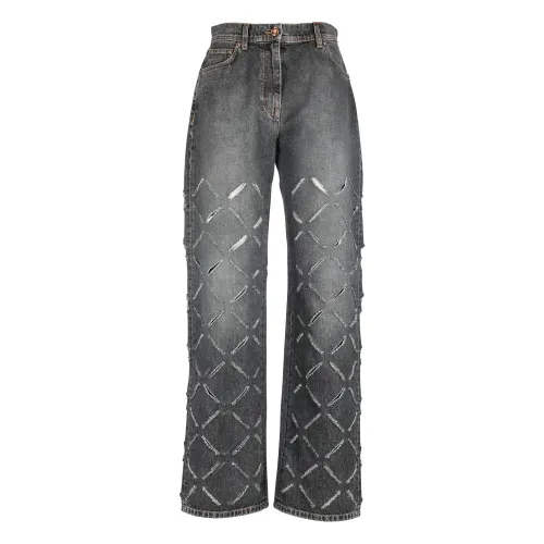 Versace , Black Jeans Pants - Oversized Fit - All Temperature - 100% Cotton ,Black female, Sizes: