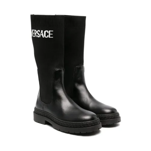 Versace , Black Kids Boots with Medusa Plaque ,Black female, Sizes: