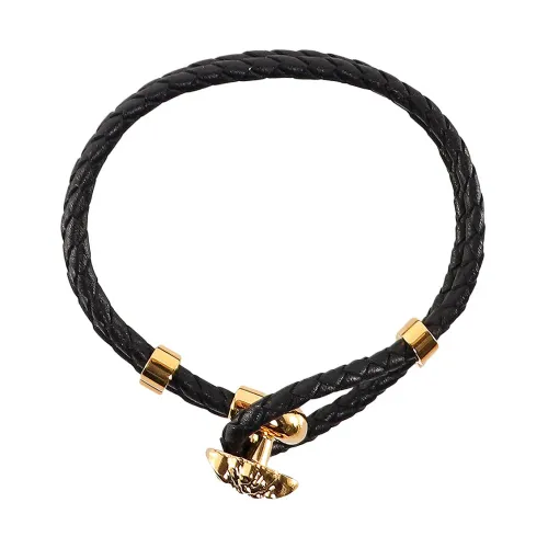Versace , Black Leather Bracelet with Medusa Detail ,Black male, Sizes: ONE SIZE