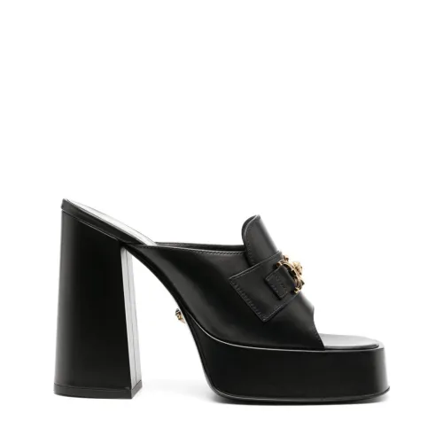 Versace , Black Leather Platform Sandals ,Black female, Sizes: