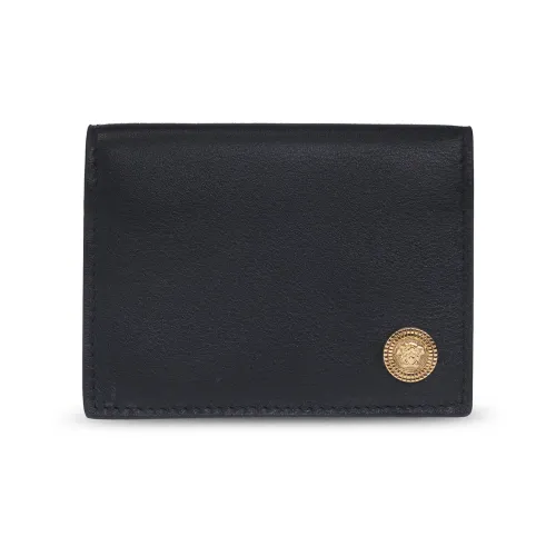 Versace , Black Leather Wallet with Medusa Appliqué ,Black male, Sizes: ONE SIZE