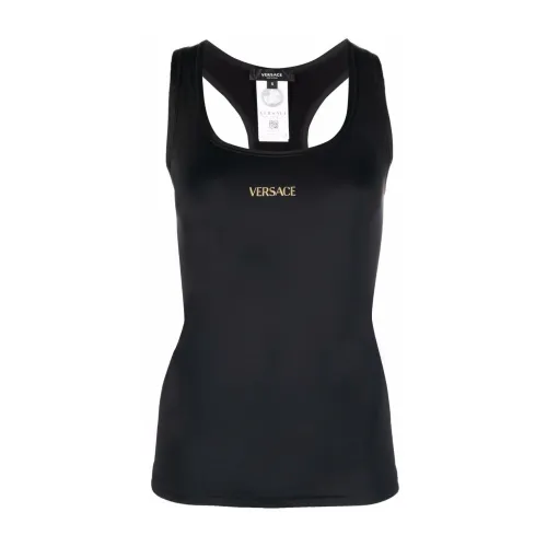 Versace , Black Logo Print Sleeveless Top ,Black female, Sizes: