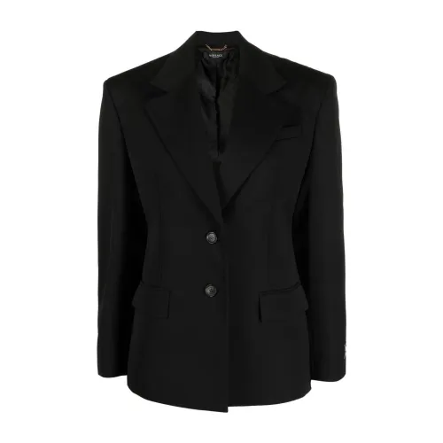 Versace , Black Oversize Wool Gabardine Jacket ,Black female, Sizes: