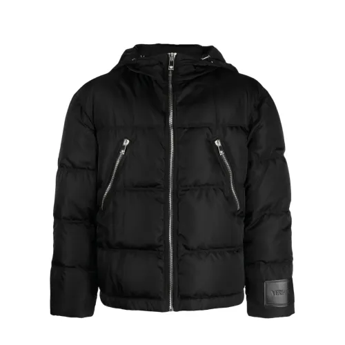 Versace , Black Padded Puffer Jacket with Hood ,Black male, Sizes: