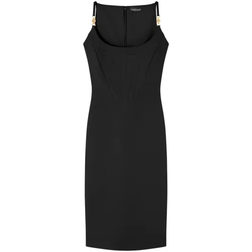 Versace , Black Sleeveless Dress with Medusa 95 Hardware ,Black female, Sizes: