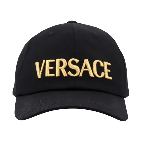 Versace , Black Stitched Visor Hat with Medusa Detail ,Black male, Sizes: