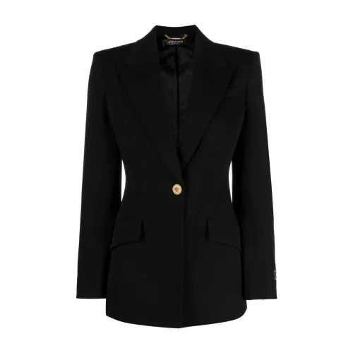 Versace , Black Stretch Wool Informal Jacket ,Black female, Sizes: