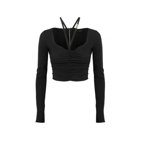 Versace , Black V-Neck Top with Long Sleeves ,Black female, Sizes: