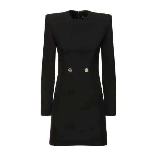 Versace , Black Wool Dress with Maxi Shoulder Pads ,Black female, Sizes: