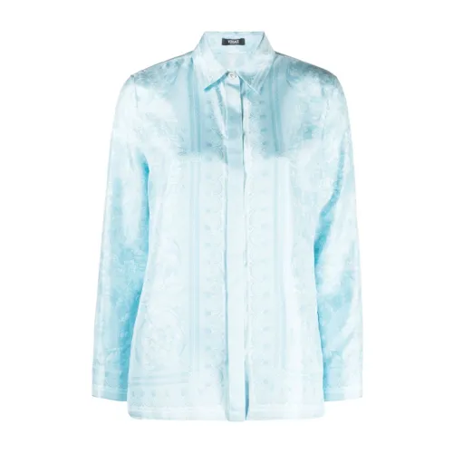 Versace , Blue Barocco Print Silk Shirt ,Blue female, Sizes:
