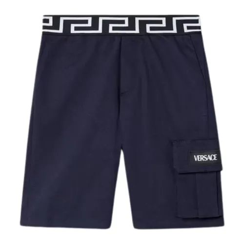 Versace , Blue Kids Bermuda Shorts with Greek Motif ,Blue male, Sizes: