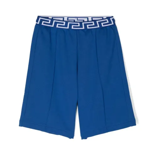 Versace , Blue Kids Shorts with Medusa Embroidery ,Blue male, Sizes: