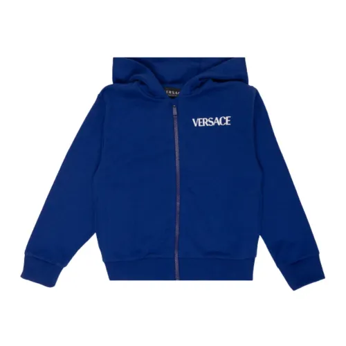 Versace , Blue Kids Sweater with Hood and Zipper ,Blue male, Sizes:
