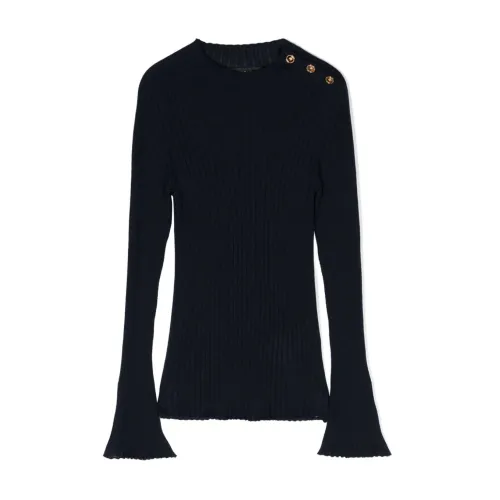 Versace , Blue Ribbed Wool Sweater with Medusa Buttons ,Blue female, Sizes: