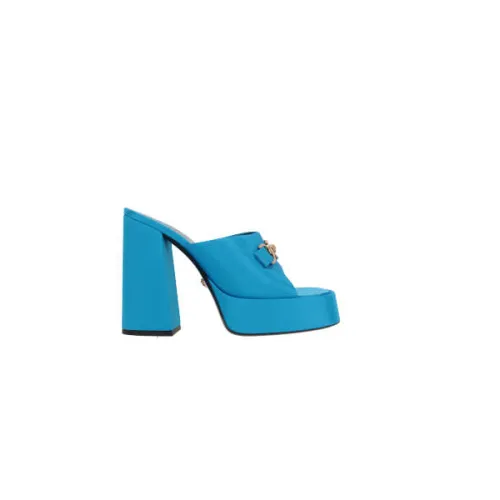 Versace , Blue Satin Platform Sandals with Medusa Detail ,Blue female, Sizes: