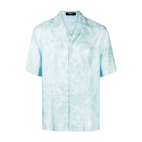 Versace , Blue Silk Barocco Print Shirt ,Blue male, Sizes: