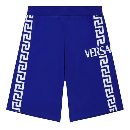 VERSACE Boys Greca Logo Print Shorts - Blue