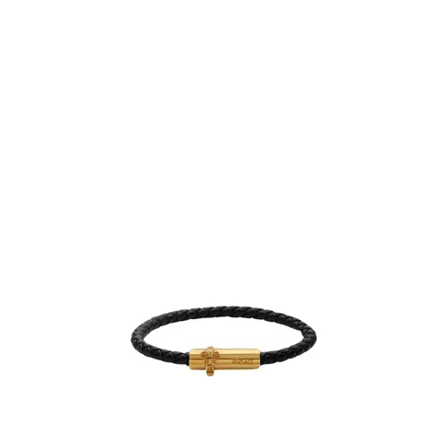 Versace , Braided Leather Medusa Bracelet ,Black male, Sizes: S, M, L