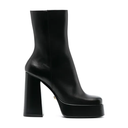 Versace , Calf Leather Booties ,Black female, Sizes:
