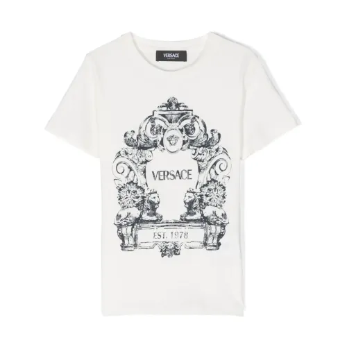 Versace , Cartouche Kids Print T-shirt ,White female, Sizes: