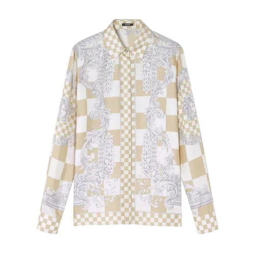 Versace , Checkerboard Silk Baroque Print Shirt Beige ,Multicolor female, Sizes: