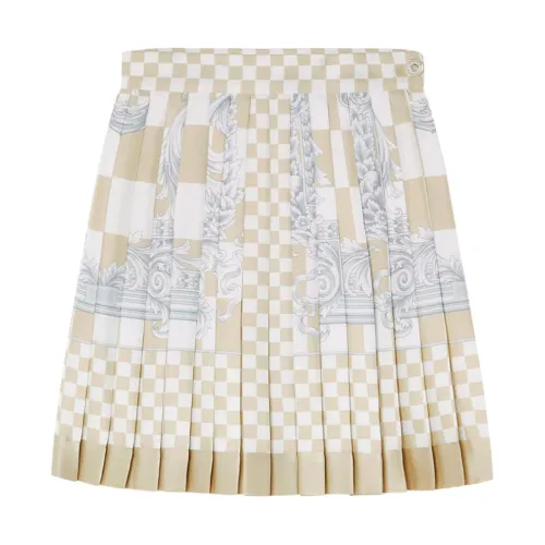 Versace , Checkered Silk Pleated Elasticated Skirt ,Beige female, Sizes: