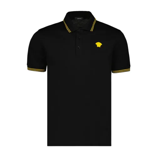 Versace , Classic Polo Shirt with Embroidered Medusa Logo ,Black male, Sizes: