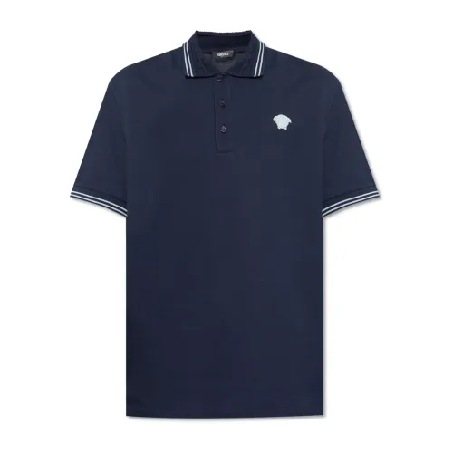 Versace , Cotton polo shirt ,Blue male, Sizes: