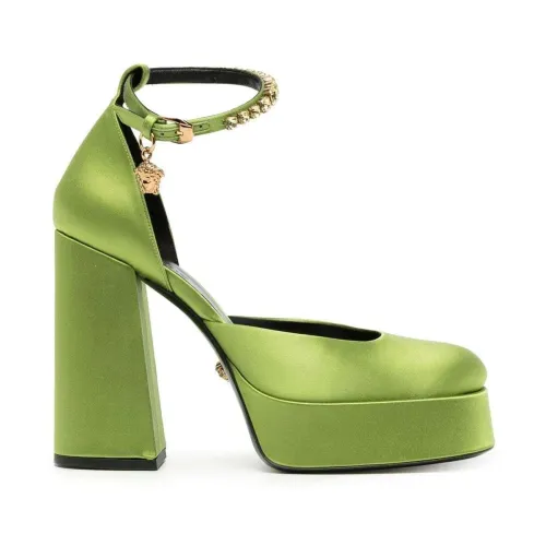Versace , Crystal-Embellished Medusa Aevitas Pumps ,Green female, Sizes: