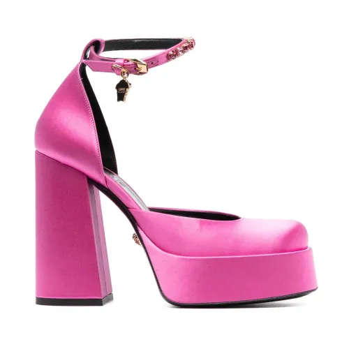 Versace , Crystal-Embellished Satin Pumps ,Pink female, Sizes:
