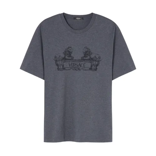 Versace , Dark Grey Melange T-Shirt ,Gray male, Sizes: