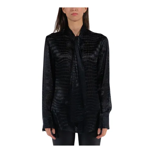 Versace , Devoré Cocco Effect Lavallière Shirt ,Black female, Sizes:
