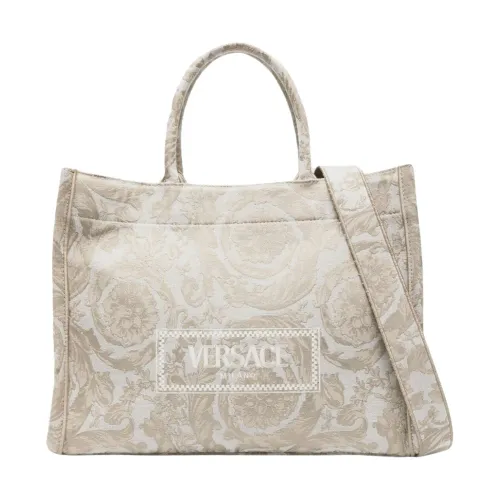 Versace , Embroidered Jacquard Barocco Tote Bag ,Beige female, Sizes: ONE SIZE