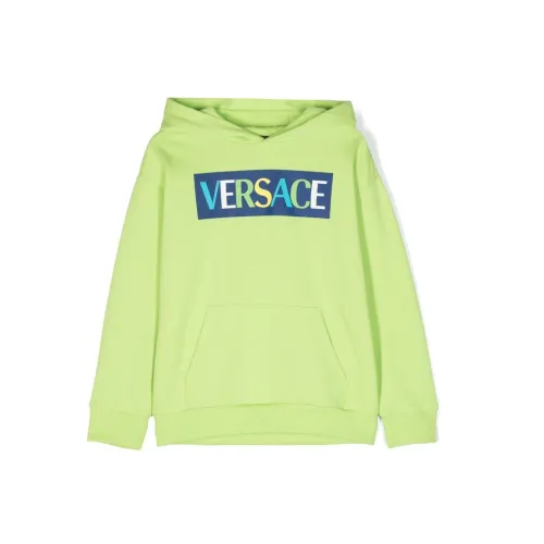 Versace , Fluo Green Cotton Boy Hoodie ,Green male, Sizes:
