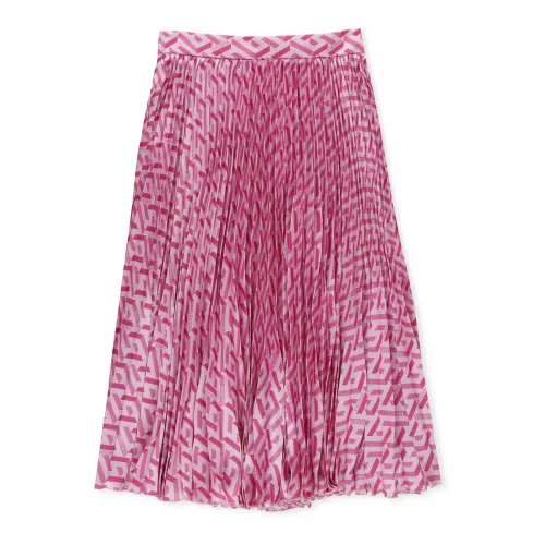 Versace , Fuchsia Pleated Skirt with Greek Pattern ,Pink female, Sizes: