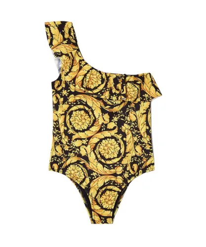Versace Girls Barocco Print One Shoulder Swimsuit Gold NA