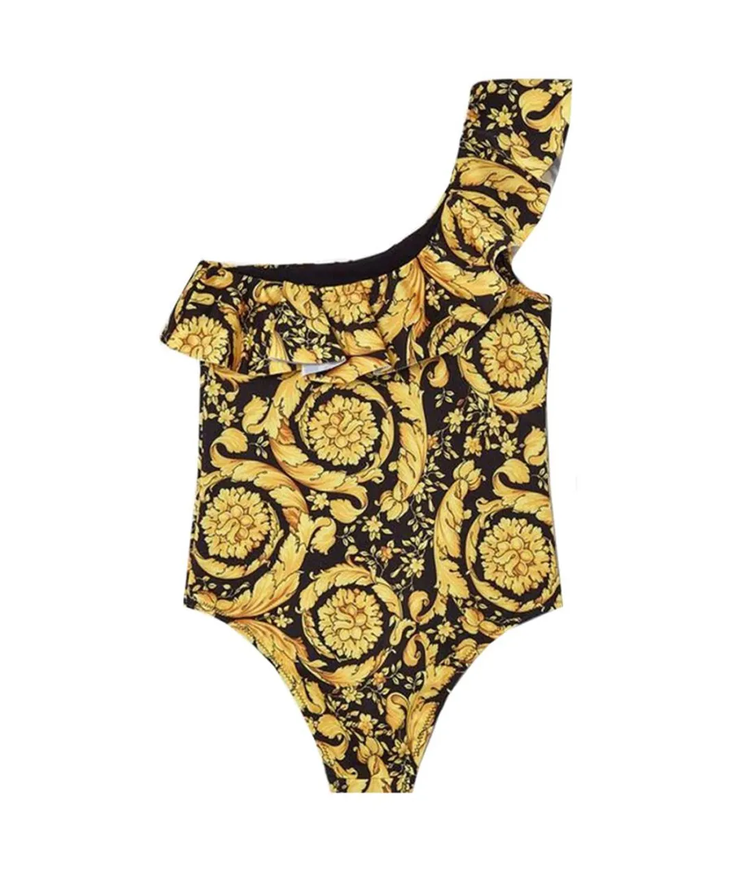 Versace Girls Barocco Print One Shoulder Swimsuit Gold NA